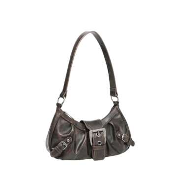 Verdusa Women's Y2k Purse Top Handle Shoulder Bag Buckle Punk Hobo Clutch Purses Bags Brown One-Size
