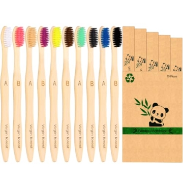 Virgin Forest 10 Count Bamboo Toothbrush Set - Eco-Friendly Soft Bristle