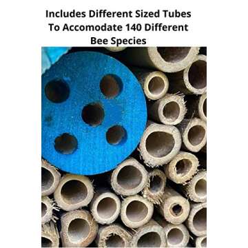Mason Bee Houses and Supplies : Hand Made Bamboo Tube Bee Hotel for Solitary Bees - Attract More Gentle Pollinating Bees to Your Garden with a Safe Bee Home Made from FSC Certified Wood