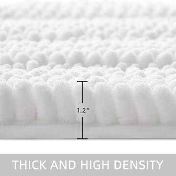 TENGTENGLINK Bath Mats for Bathroom,Thick Soft Chenille Floor Mats,Non Slip Shower Mats Ultra Water Absorbent Doormat (Pure White, 16" x 24")