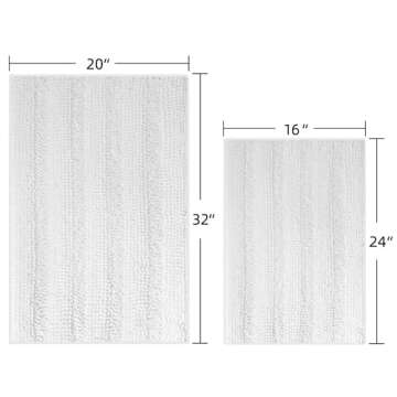 TENGTENGLINK Bath Mats for Bathroom,Thick Soft Chenille Floor Mats,Non Slip Shower Mats Ultra Water Absorbent Doormat (Pure White, 16" x 24")
