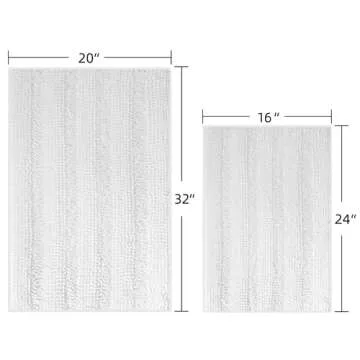 TENGTENGLINK Bath Mats for Bathroom,Thick Soft Chenille Floor Mats,Non Slip Shower Mats Ultra Water Absorbent Doormat (Pure White, 16" x 24")