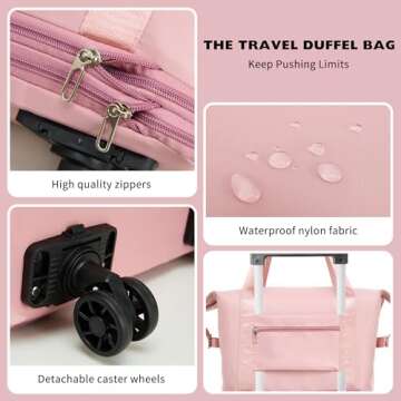 NiceUU Travel Rolling Duffel Bag with Removable Wheels,Expandable Foldable Carry-On Luggage for Trip or Hospitalization (blue)