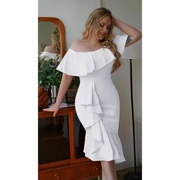 Elegant Off The Shoulder Ruffle Bodycon Cocktail Dress