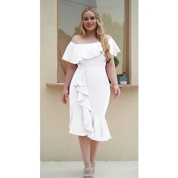 Elegant Off The Shoulder Ruffle Bodycon Cocktail Dress
