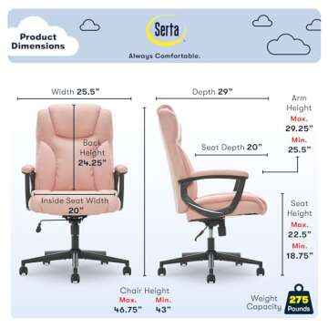 Serta Connor Executive Office Chair - Ergonomic Comfort in Pink