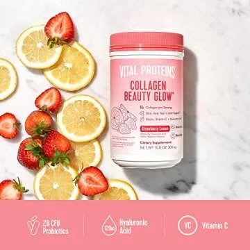 Vital Proteins Collagen Beauty Glow, Marine-Based Collagen Peptides Supplement - 10g of Collagen Per Serving - Hyaluronic Acid & Biotin & Vitamin C - Strawberry Lemon 10.8oz