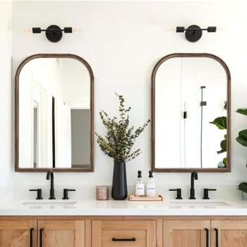 24"x36" Solid Wood Bathroom Mirror Tempered Glass for Wall Mounted, Rustic Wood Frame Wall Mirror De...