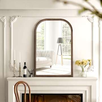 24"x36" Solid Wood Bathroom Mirror Tempered Glass for Wall Mounted, Rustic Wood Frame Wall Mirror Decorative for Living Room Bedroom Vanity Mirror Entryway Mirror, Rustic Brown