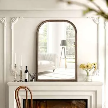 24"x36" Solid Wood Bathroom Mirror Tempered Glass for Wall Mounted, Rustic Wood Frame Wall Mirror Decorative for Living Room Bedroom Vanity Mirror Entryway Mirror, Rustic Brown