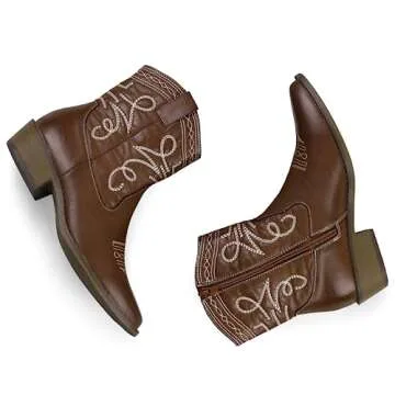 mysoft Women's Fashion Western Cowboy Ankle Boots Short Cowgirl Low Heel Booties