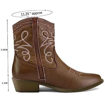 mysoft Women's Fashion Western Cowboy Ankle Boots Short Cowgirl Low Heel Booties
