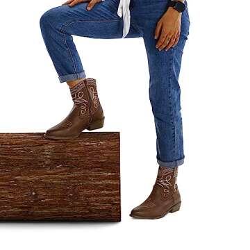 mysoft Women's Fashion Western Cowboy Ankle Boots Short Cowgirl Low Heel Booties