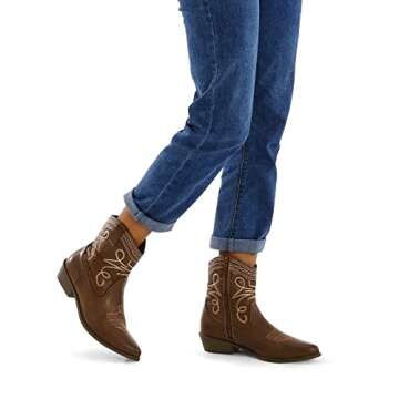 mysoft Women's Fashion Western Cowboy Ankle Boots Short Cowgirl Low Heel Booties