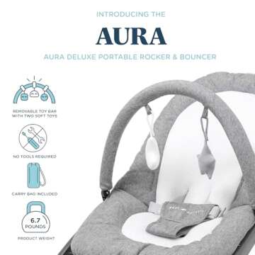 Baby Delight Aura Deluxe | Portable Baby Bouncer for Infants | Baby Rocker | Quilted Charcoal Tweed