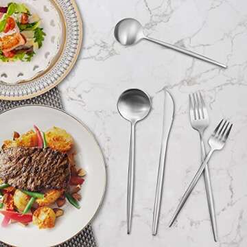 20-Piece Silverware Set, IBIILII JEFF Stainless Steel Flatware Set，Kitchen Utensil Set, Tableware Cutlery Set, Service for 4, Satin Finished Polished & Dishwasher Safe