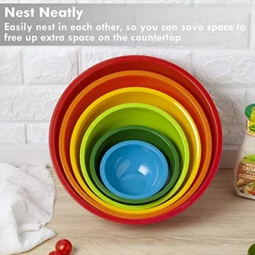 YIHONG 6-Piece Plastic Mixing Bowls Set Colorful Nesting Design