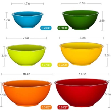 YIHONG 6-Piece Plastic Mixing Bowls Set Colorful Nesting Design