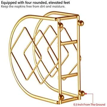 Vertical Napkin Holder for Dining Table Décor, Freestanding Metal Paper Holder for Kitchen Countertop, Heavy Duty Napkin Paper Organizer, Durable Tissue Dispenser Stand for Home Restaurant, Gold