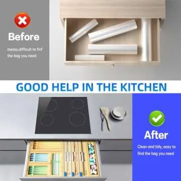 GEYILO 8 in 1 Bag Organizer Storage for Kitchen Drawer Organization, Bamboo Foil and Plastic Wrap Organizer, Plastic Bag Organizer for Gallon,Quart,Sandwich and Snack Variety Size Bag