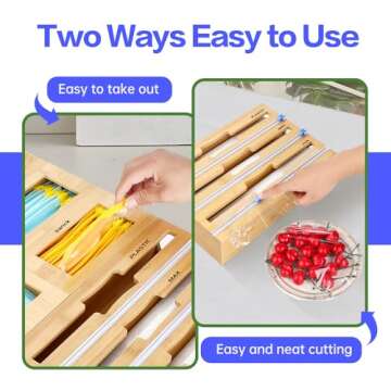 GEYILO 8 in 1 Bag Organizer Storage for Kitchen Drawer Organization, Bamboo Foil and Plastic Wrap Organizer, Plastic Bag Organizer for Gallon,Quart,Sandwich and Snack Variety Size Bag
