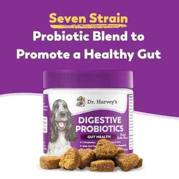Dr. Harvey's Digestive Probiotic Soft Chews for Dogs, 7 Probiotics for Gut Health, Diarrhea and Bowel Support, Peanut Butter Flavor (90 Chews)