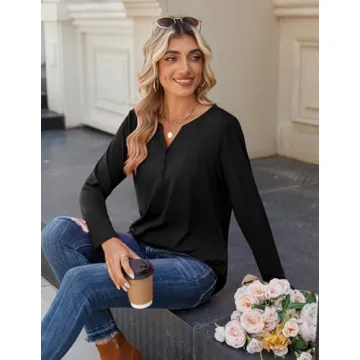 Zeagoo Stylish Long Sleeve V Neck Tops for Women