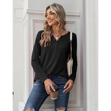 Zeagoo Stylish Long Sleeve V Neck Tops for Women