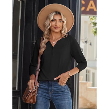 Zeagoo Stylish Long Sleeve V Neck Tops for Women