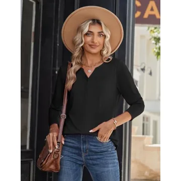 Zeagoo Stylish Long Sleeve V Neck Tops for Women