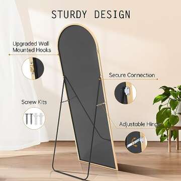 Elegant Arched Full Length Mirror 64" x 21" in Gold