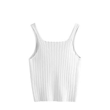 SweatyRocks Women's Sleeveless Vest Button Front Crop Tank Top Ribbed Knit Belly Shirt White#1 M