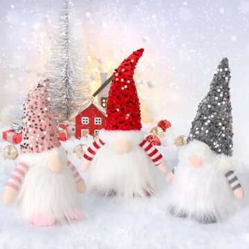 ASTNIC 11.8 Inches Sequin Christmas Gnomes Plush with Light 3Pcs Handmade Swedish Tomte Elf Doll wit...