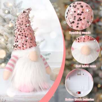 ASTNIC 11.8 Inches Sequin Christmas Gnomes Plush with Light 3Pcs Handmade Swedish Tomte Elf Doll with Glitter Sequins Swedish Hat Soft White Beard for Xmas Home Party Table Children Gifts