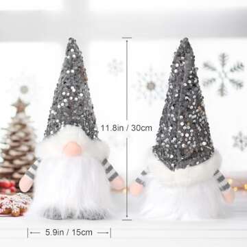 ASTNIC 11.8 Inches Sequin Christmas Gnomes Plush with Light 3Pcs Handmade Swedish Tomte Elf Doll with Glitter Sequins Swedish Hat Soft White Beard for Xmas Home Party Table Children Gifts