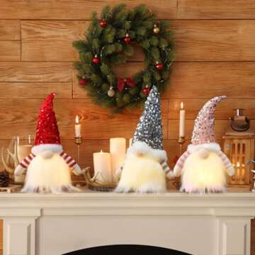 ASTNIC 11.8 Inches Sequin Christmas Gnomes Plush with Light 3Pcs Handmade Swedish Tomte Elf Doll with Glitter Sequins Swedish Hat Soft White Beard for Xmas Home Party Table Children Gifts