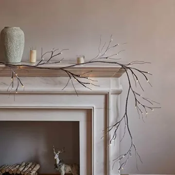 Hairui Lighted Garland Snow Flocked 6FT 48 LED Battery Operated Pre-lit Twig Vine Winter Christmas P...