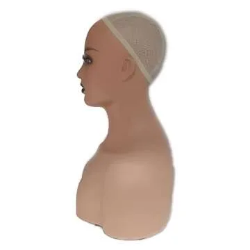 TMX MANNEQUINS & DISPLAY Realistic Female Mannequin Head with Shoulder Display for Wigs/Makeup/Beauty Accessories (Black Lips/PVC)