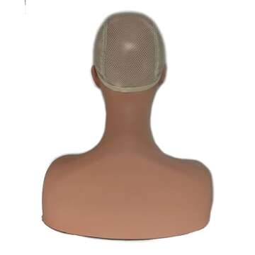 TMX MANNEQUINS & DISPLAY Realistic Female Mannequin Head with Shoulder Display for Wigs/Makeup/Beauty Accessories (Black Lips/PVC)