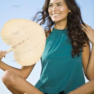 AUEAR, Natural Raffia Hand Fans Handmade Handheld Weaving Wedding Palm Leaf for Party Table Decorati...