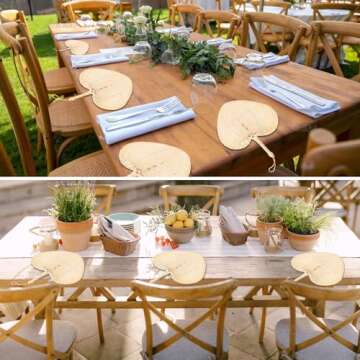 AUEAR, Natural Raffia Hand Fans Handmade Handheld Weaving Wedding Palm Leaf for Party Table Decoration Summer Cooling Farmhouse Wall Home (Chinese Style A)