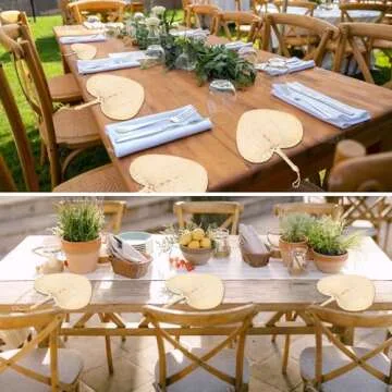 AUEAR, Natural Raffia Hand Fans Handmade Handheld Weaving Wedding Palm Leaf for Party Table Decoration Summer Cooling Farmhouse Wall Home (Chinese Style A)