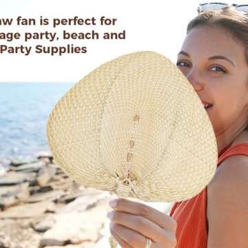 AUEAR, Natural Raffia Hand Fans Handmade Handheld Weaving Wedding Palm Leaf for Party Table Decoration Summer Cooling Farmhouse Wall Home (Chinese Style A)