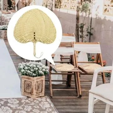AUEAR, Natural Raffia Hand Fans Handmade Handheld Weaving Wedding Palm Leaf for Party Table Decoration Summer Cooling Farmhouse Wall Home (Chinese Style A)
