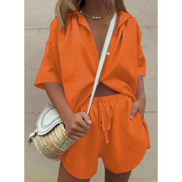 Fixmatti Women Summer Two Piece Shorts Set Orange