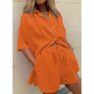 Fixmatti Women Summer Two Piece Shorts Set Orange