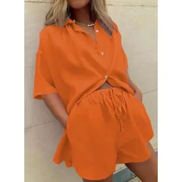Fixmatti Women Summer Two Piece Shorts Set Orange
