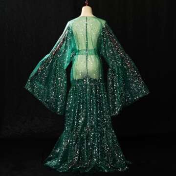 BPURB Women's Bell Sleeve Robe Drag Queen Organza Coat Cosplay Costume Sexy Cover Up