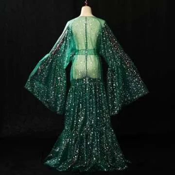 BPURB Women's Bell Sleeve Robe Drag Queen Organza Coat Cosplay Costume Sexy Cover Up