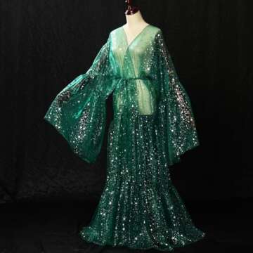 BPURB Women's Bell Sleeve Robe Drag Queen Organza Coat Cosplay Costume Sexy Cover Up